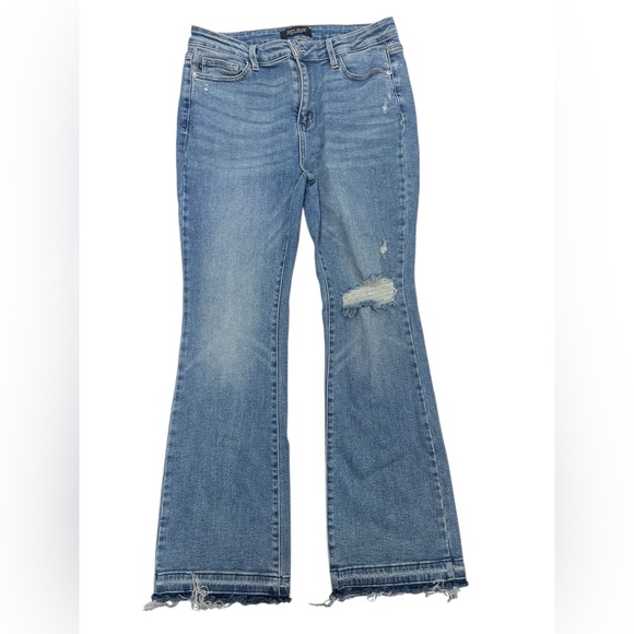 Judy Blue Mid Rise Distressed Released Hem Boot Cut Jeans - Picture 3 of 11
